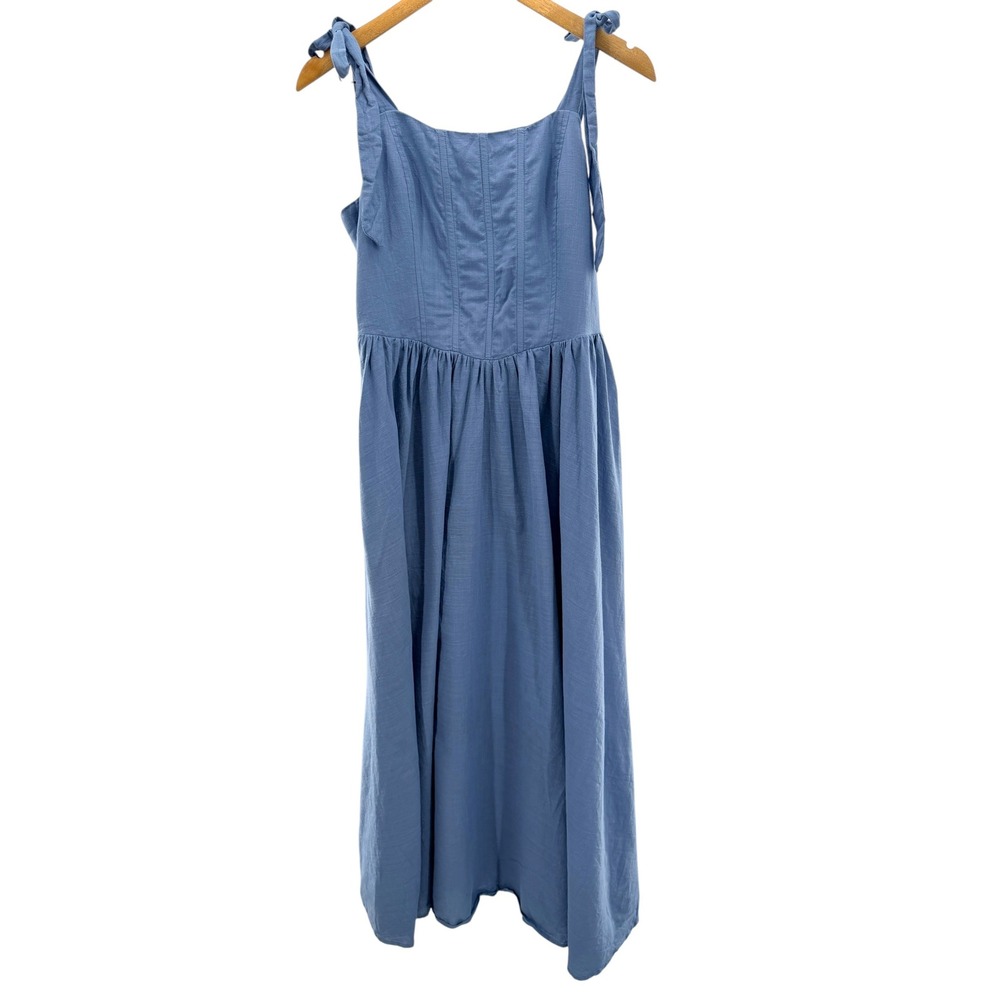 Scarlet Darkness Blue Smocked Tie Strap Midi Dress Large Goth Cottagecore Cotton
